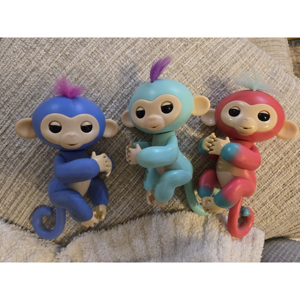 Lot Of 3. Authentic FINGERLINGS Interactive Pink, Blue, Purple Monkey